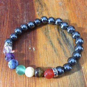 Hematite & 7 stone Chakra Bracelet NATURAL STONES